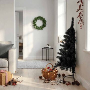 Albero di Natale Artificiale a Metà con Base Nero 120 cm PVC