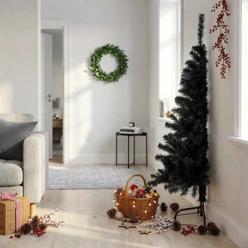 Albero di Natale Artificiale a Metà con Base Nero 150 cm PVC