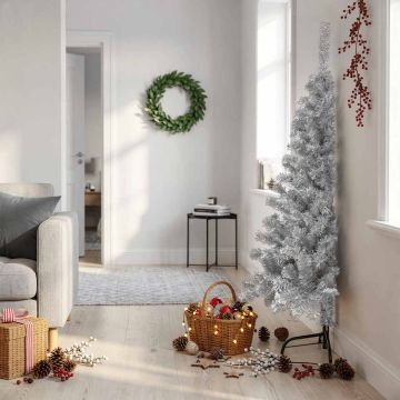 Albero di Natale a Metà con Supporto Argento 150 cm PET