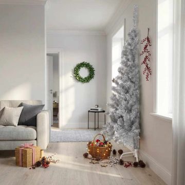 Albero di Natale a Metà con Supporto Argento 210 cm PET