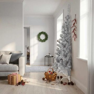 Albero di Natale a Metà con Supporto Argento 240 cm PET