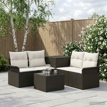 Set di divani 6 pz 4 posto Nero e Bianco Crema