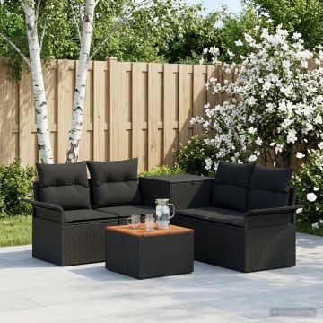 Set di divani 6 pz 4 posto Nero Rattan sintetico e Acciaio
