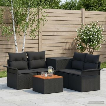 Set di divani 6 pz 4 posto Nero Rattan sintetico e Acciaio