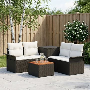 Set di divani 6 pz 4 posto Nero e Bianco Crema