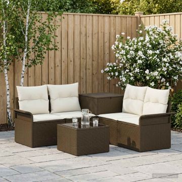 Set di divani 6 pz 4 posto Marrone e Bianco Crema