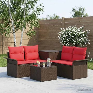 Set di divani 6 pz 4 posto Marrone e Rosso