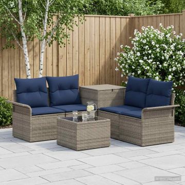 Set di divani 6 pz 4 posto Grigio e Blu Navy