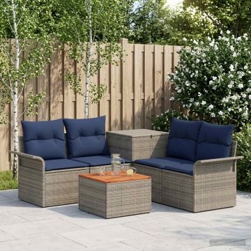 Set di divani 6 pz 4 posto Grigio e Blu Navy