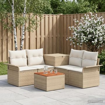 Set di divani 6 pz 4 posto Beige e Bianco Crema