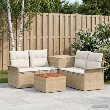 Set di divani 6 pz 4 posto Beige e Bianco Crema