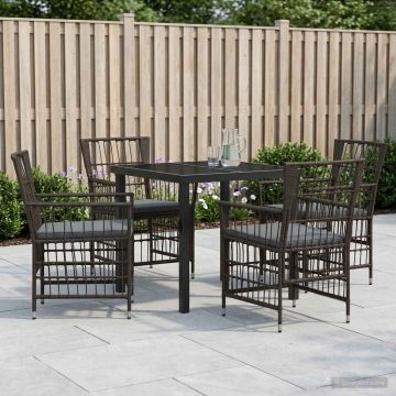 Set da pranzo per esterni 5 pz Nero polyrattan