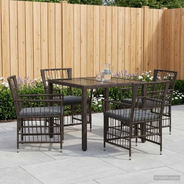 Set da pranzo per esterni 5 pz Nero polyrattan