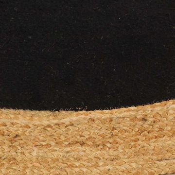 Tappeto Intrecciato Nero e Naturale 120cm Juta e Cotone Rotondo