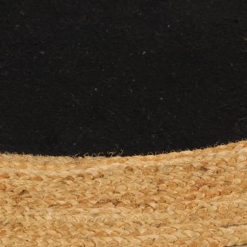 Tappeto Intrecciato Nero e Naturale 180cm Juta e Cotone Rotondo