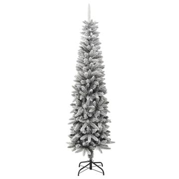 Albero Natale Artificiale Sottile Neve Floccata 240 cm PVC e PE
