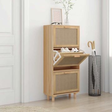 Scarpiera Marrone 52x25x115 Legno Multistrato e Rattan Naturale