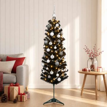 Albero di Natale Artificiale Slim con Palline 120 cm 150 LED