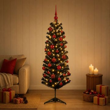 Albero di Natale Artificiale Slim con Palline 150 cm 150 LED