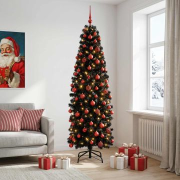 Albero di Natale Artificiale Slim con Palline 210 cm 300 LED