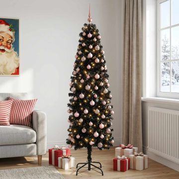 Albero di Natale Artificiale Slim con Palline 180 cm 300 LED