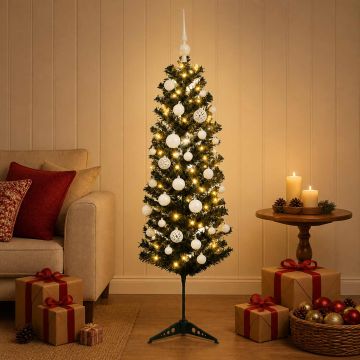 Albero di Natale Artificiale Slim con Palline 120 cm 150 LED