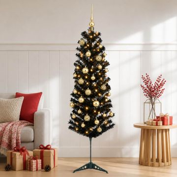 Albero di Natale Artificiale Slim con Palline 150 cm 150 LED