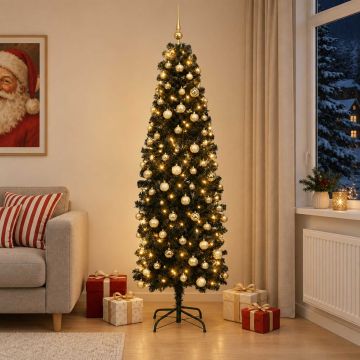 Albero di Natale Artificiale Slim con Palline 210 cm 300 LED