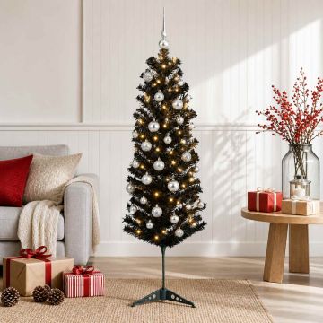 Albero di Natale Artificiale Slim con Palline 120 cm 150 LED