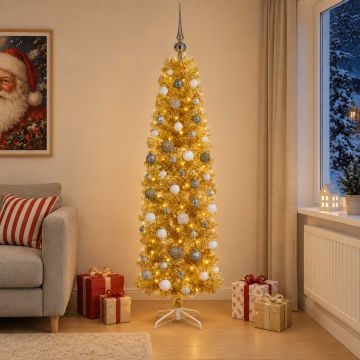 Albero di Natale Slim artificiale con palline 180 cm 300 LED
