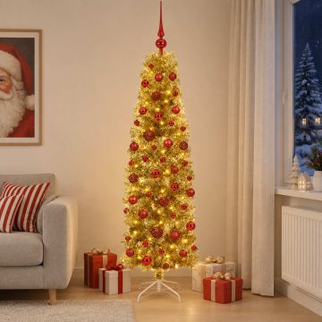 Albero di Natale Slim artificiale con palline 180 cm 300 LED