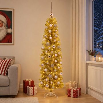 Albero di Natale Slim artificiale con palline 180 cm 300 LED
