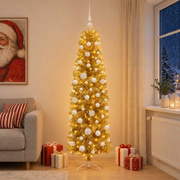 Albero di Natale Slim artificiale con palline 180 cm 300 LED
