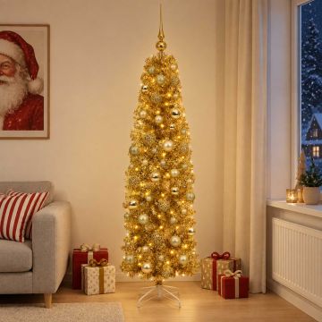 Albero di Natale Slim artificiale con palline 180 cm 300 LED