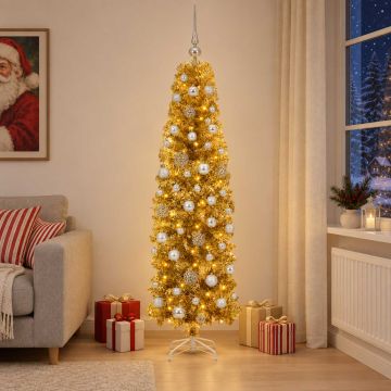 Albero di Natale Slim artificiale con palline 180 cm 300 LED