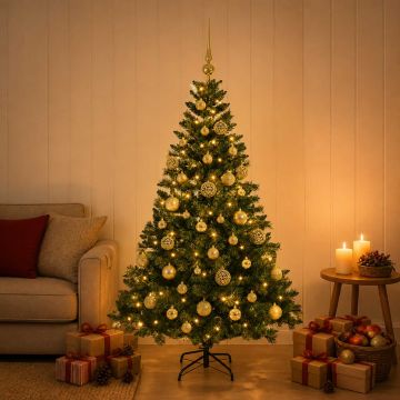 Albero di Natale Artificiale con Palline 150 cm 150 LED