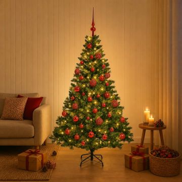 Albero di Natale Artificiale con Palline 150 cm 150 LED