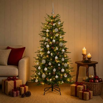 Albero di Natale artificiale con palline 150 cm 150 LED