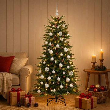 Albero di Natale artificiale con palline 120 cm 150 LED