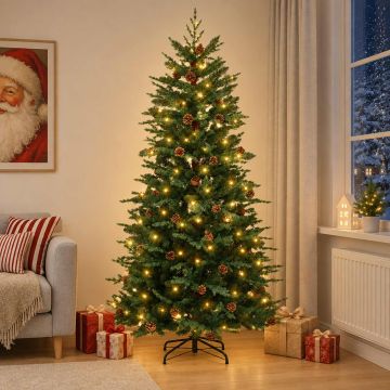Albero di Natale Artificiale con Rami Pieghevoli 180 cm 300 LED