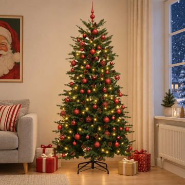 Albero di Natale Artificiale con Rami Pieghevoli 180 cm 300 LED