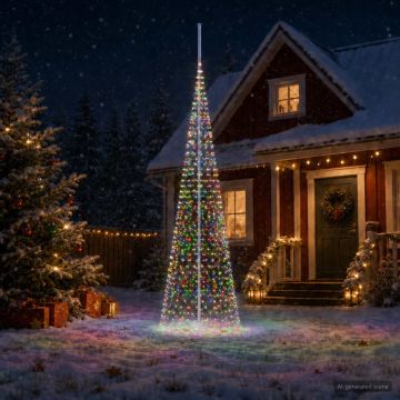 Luci per albero di Natale con picchetti e asta per bandiera
