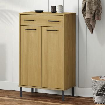 Scarpiera con Gambe Metallo Marrone Legno Massello di Pino OSLO