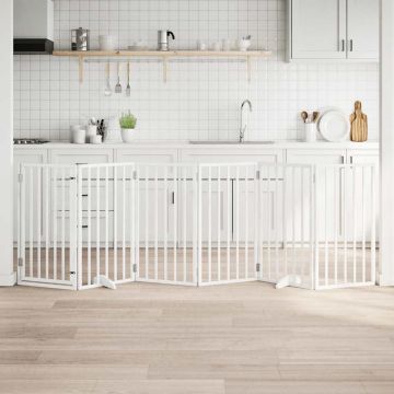 Cancelletto per cani con porta pieghevole 6 pannelli bianco 300 cm in legno di pioppo