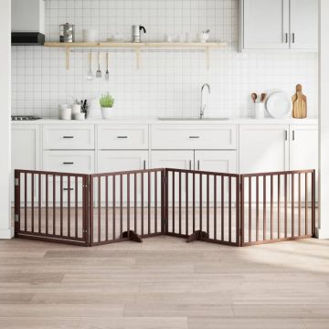 Cancelletto per cani con porta pieghevole 4 pannelli marrone 320 cm in legno di pioppo