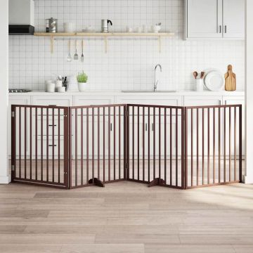 Cancelletto per cani con porta pieghevole 4 pannelli marrone 320 cm in legno di pioppo