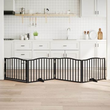 Cancelletto per cani con porta pieghevole 4 pannelli nero 320 cm in legno di pioppo
