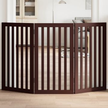 Cancello Cani Pieghevole 3 Pannelli Marrone 150cm Legno Pioppo