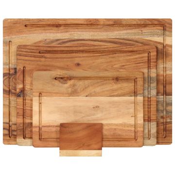 Set Taglieri 3 pz con Supporto in Legno Massello di Acacia