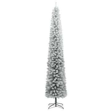 Albero di Natale Sottile con Base e Neve Floccata 300 cm PVC